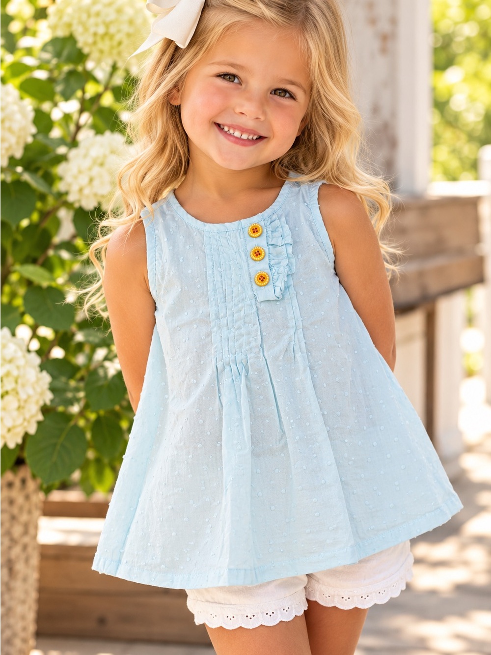 Matilda Jane Light Blue Swiss Dot Ruffle Tank Top Girls Size 2